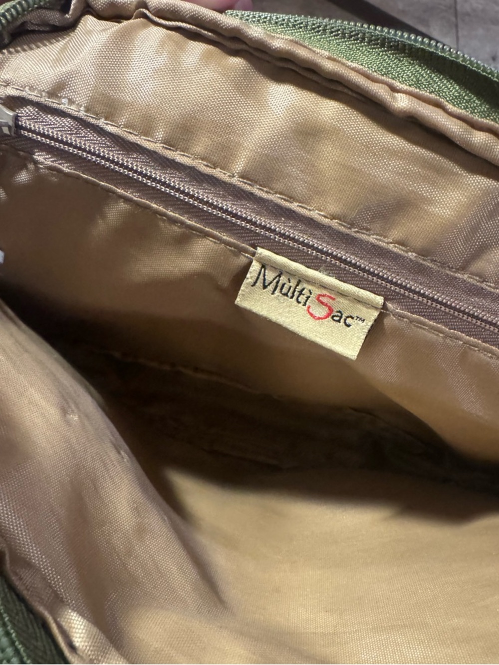 Multi Pocket Crossbody Organizer Travel Bag Olive Green Nylon MultiSac Purse - Picture 8 of 13